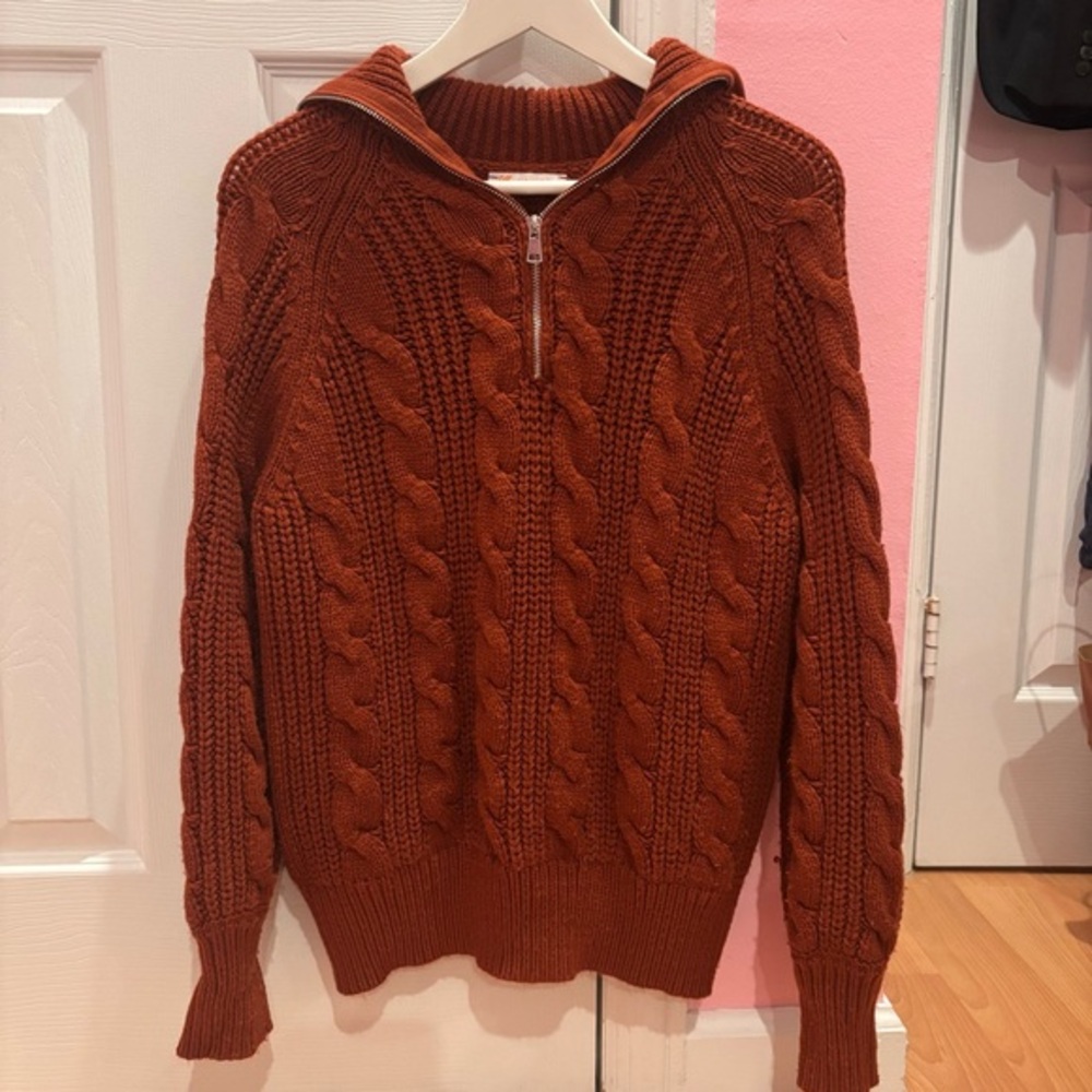 Kirundo Women’s Cable Knit Quarter Zip Sweater - Rust